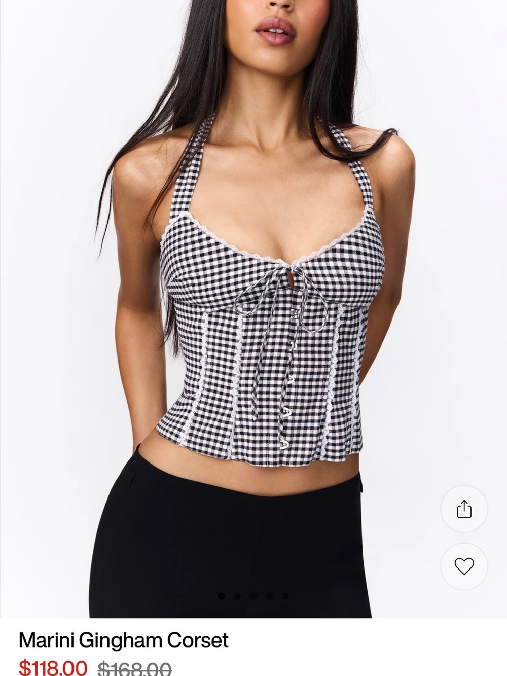Guizio Gingham Corset Halter Tank Top — Black & White